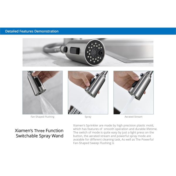 Кран раковины патрона кран IPX5 CUPC кухни тройного спрейера режима гибкий керамический