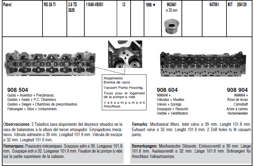 NISSAN Modello Patrol Car Engine Cylinder Head Y61 - Codice Motore RD28TI - Anno 1999