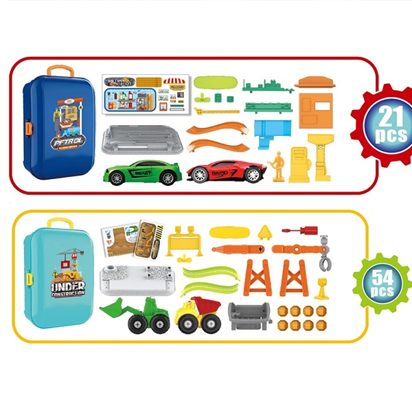 DIY Assembly Plastic Construction Trucks Kids Toy Vehicles Pretend Play In Backpack 54Pcs
