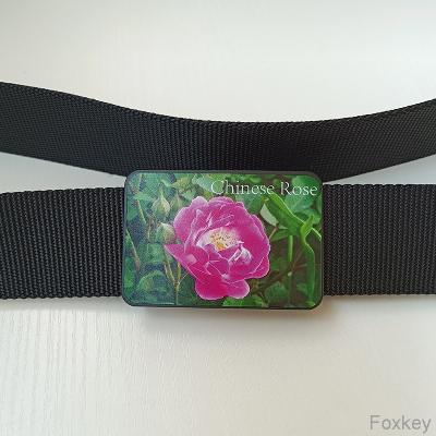 midsize Advertising Adjustable Belt Buckle With Nylon Webbing Flower Rose Print