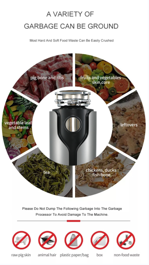 220V Food Waste Disposer Kitchen Garbage Disposal For Home  School