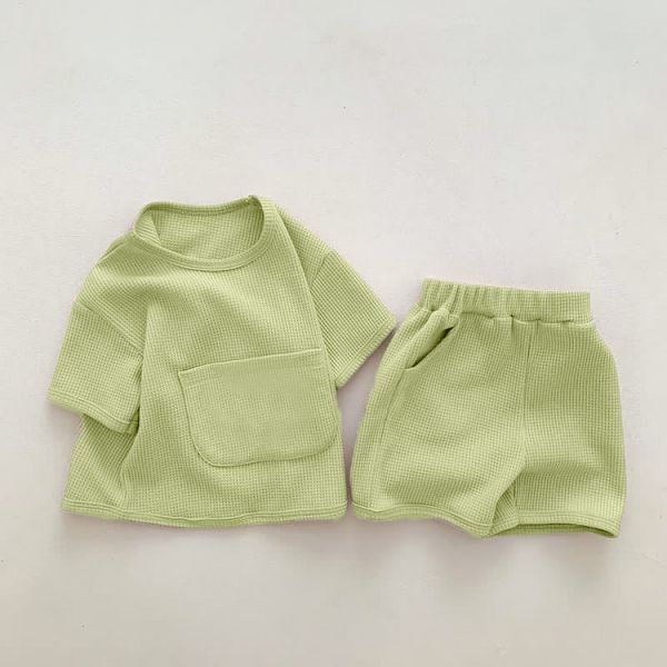 T-shirts faits sur commande de broderie de coton du tissu 2Pcs de gaufre d'enfants en bas âge réglés été Loungewear