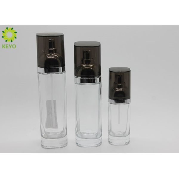 100ml Square Shaped Clear Empty Lotion Bottles With Pump , Glass Cosmetic Package