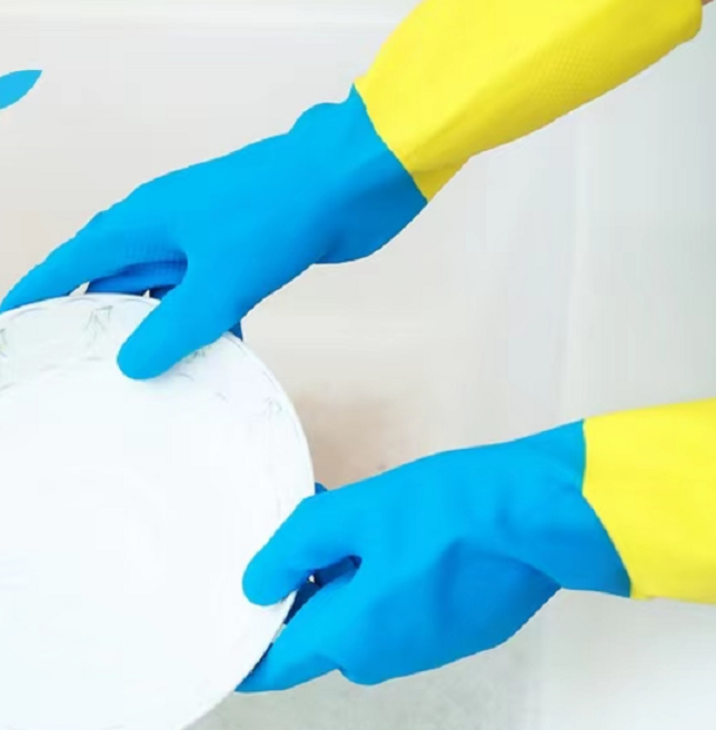 Longueur des gants 30-32CM de vaisselle de cuisine de gants de ménage rayée par troupeau de latex