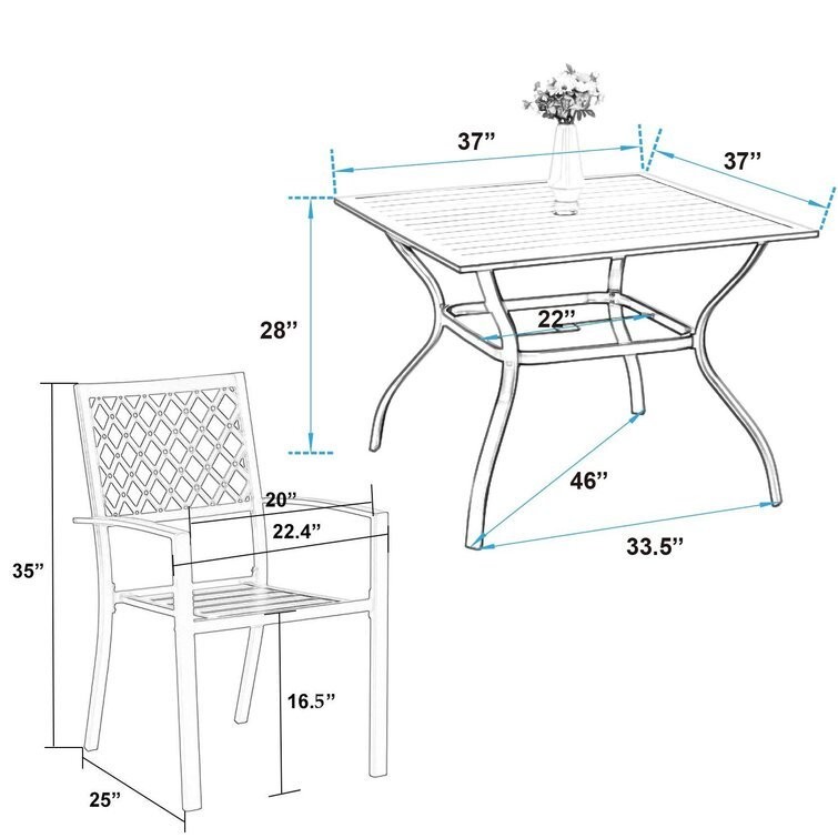 Metal Garden Set by AJUNION Waterproof Outdoor Furniture with Stackable Dining Chairs