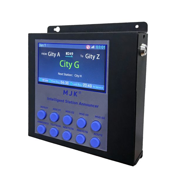 MJK GPS Bus Stop Station Voice Announcer System with Monitor Manual/Automatic Control Metal Black Pedestal Mount