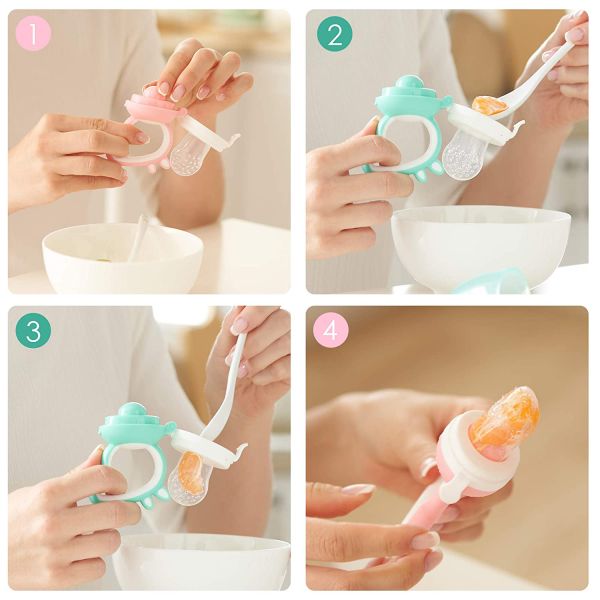 Baby Fresh Fruit Food Feeder Nipple Pacifier，Training Infant Massage Teething, Food Grade Silicone Pouches Soft Safe