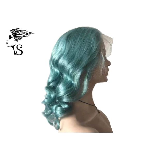 Fashion Curly Virgin Brazilian Remy Human Hair Full Lace Wig Peacock Blue Color
