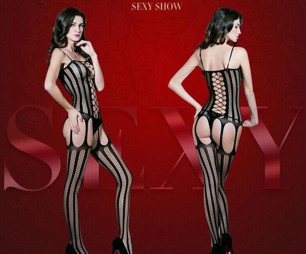Netting hollow strap striped coveralls socks sexy lingerie for personality women