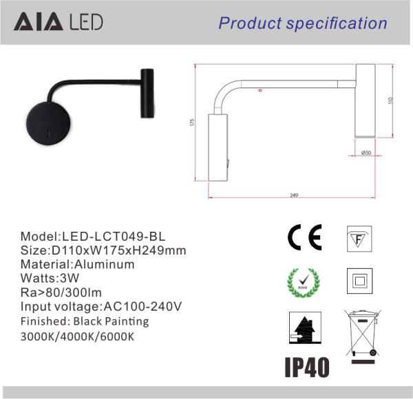 Surface mounted led headboard wall light/hotel led bed reading light/led bedside reading wall light