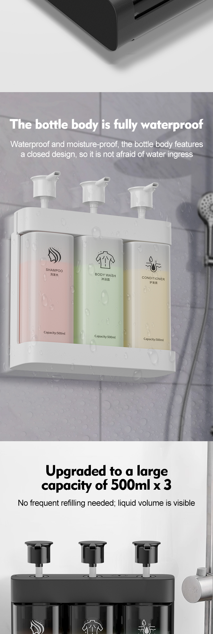 Wall Mounted Triple Pump Manual Soap Dispenser with Key Lock for Hotel Bathroom
