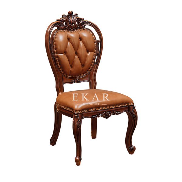 Upholstery Solid Wood Carved Vintage Restaurant Dining Chair