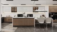 Cabinet de cuisine blanc sur grand comptoir Elegance et fonctionnalité