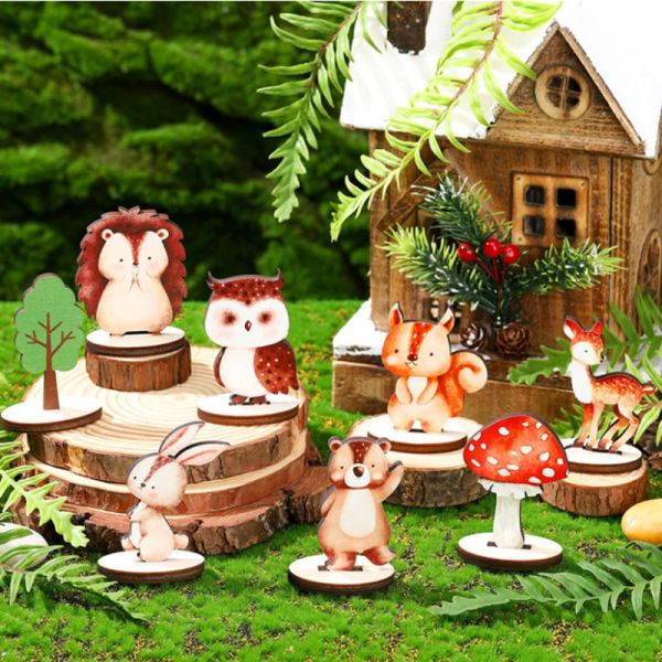 Creative Cartoon Animal Squirrel Rabbit Custom Animals Wooden Desktop Decorations