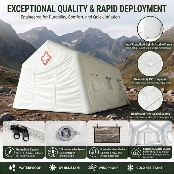 White Inflatable Medical Tent Waterproof PVC Air Frame Temporary Clinic Tent Custom Supplier