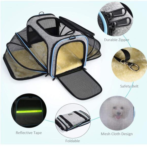 Soft Sided Expandable Pet Carrier , EVA Pet Travel Organizer Bag