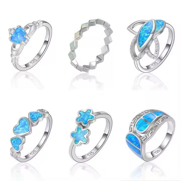 Blue Vermeil Opal Inlay Wedding Band Womens Jewelry 925 Silver