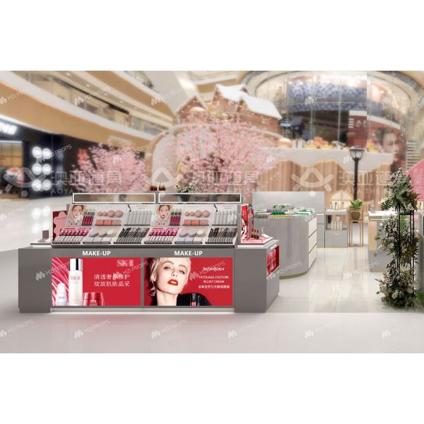 BKC009 Customized Beauty Mall Kiosk Elegant Gray Kiosk Makeup Design Display for Cosmetic Store Decoration