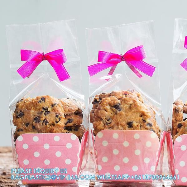 Flat Bottom Cellophane Bags, 4x4x9 Inches Gusseted Cellophane Bags With Paper Insert,100 Pieces