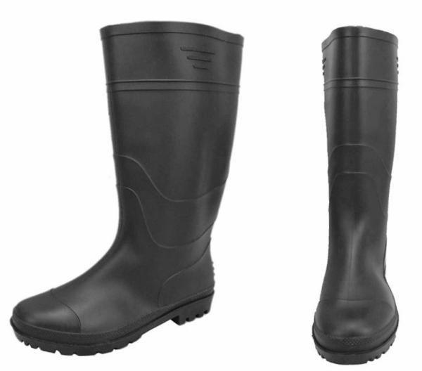 Sapatos de chuva de PVC antiderrapante preto, mate, de barril alto