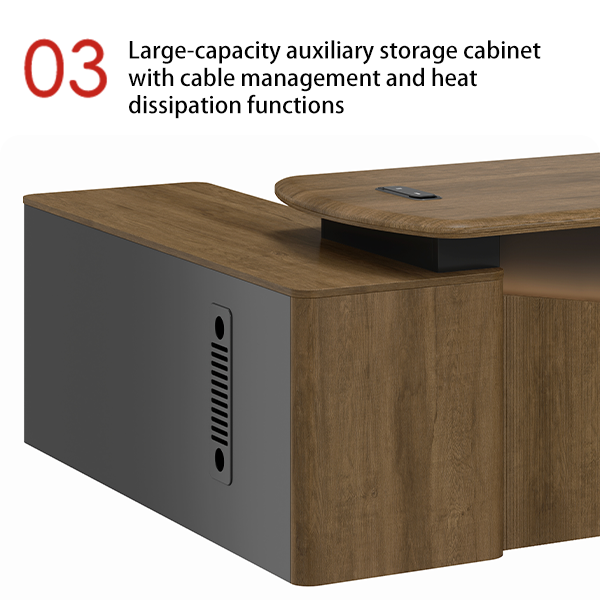 A Dark-colored Office Desk for a CEO's Space Adopting PVC Lamination Technology and Equipped with Light Strips