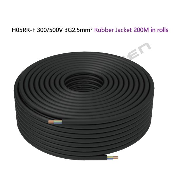 3*2.5mm²  300/500V CCC VDE 3 Core Sheathed Wire Copper Core Cable H05RR-F 2.5 Mm² 3 Core Power Cable H05RR-F Black Rubber Cable