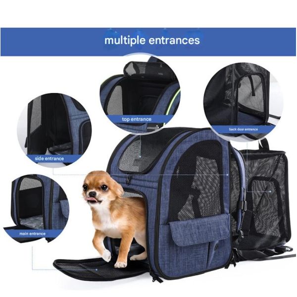 Exterior 33.5*27*42CM Azul Cationic Oxford Extensible Mujer de viaje Mochila de viaje Tejido suave Hermosas necesidades de mascotas para sus compañeros satisfechos