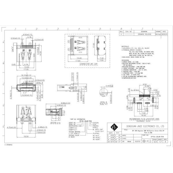 Female Displayport Micro USB Solder Connector 180 Degrees SMT DIP