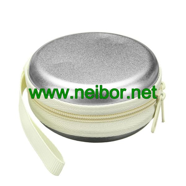 Mini Size Round Zipper Tin Box Cute Coin Purse Tin Key Holder Round Earphone Holder