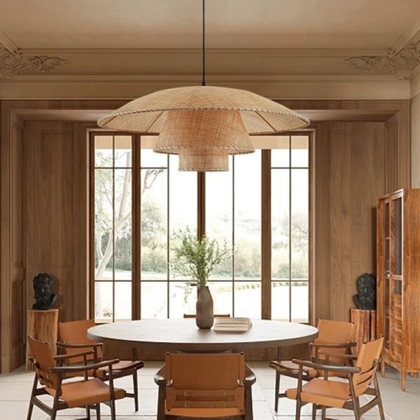 Restaurant Lighting Living Room Parlor Bar Decor Japanese Wicker Art Petal Pendant Light(WH-WP-141)