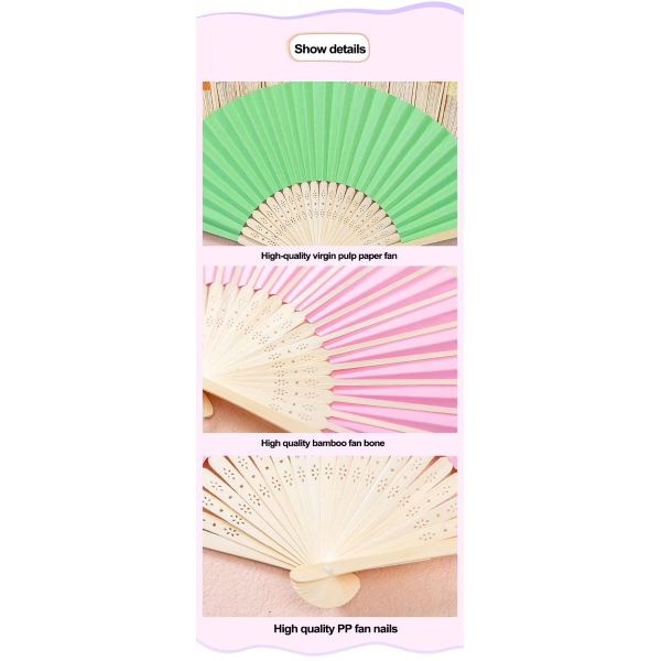 Custom Printed Logo Personalized Paper and Fabric Folding Bamboo Wood Plastic Hand Fan