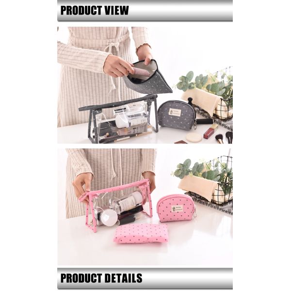 3Pcs Ladies Transparent Toiletry Bags Polyester 300D Clear Cosmetic Bags For Travel