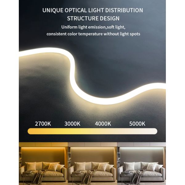 Tira de luz de neón LED de silicona de 10 * 10, flexible a 180 grados, impermeable