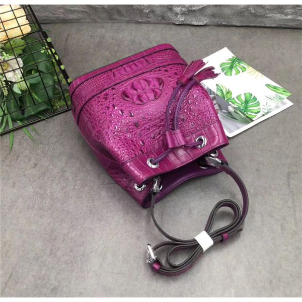Authentic Crocodile Skin Drawstring Closure Women's Bucket Purse Exotic Alligator Leather Lady Small Tassel Shoulder Bag