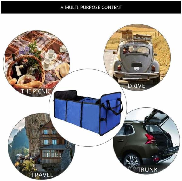 Car Trunk Organizer with Cooler Bag for Hot/Cold Food While Traveling Shopping Camping, Collapsible Auto Trunk Storage