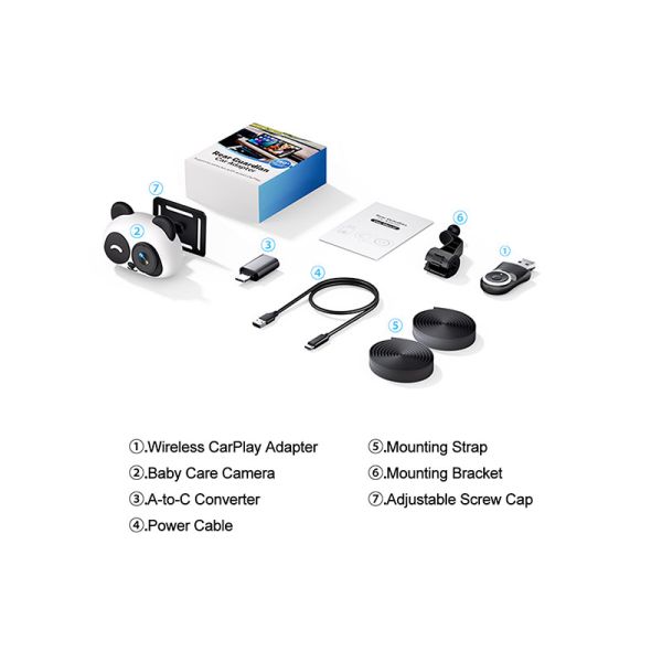Yuecai New Portable Wireless In-car CarPlay Adapter Car Camera and Rear Seat Baby Monitor  