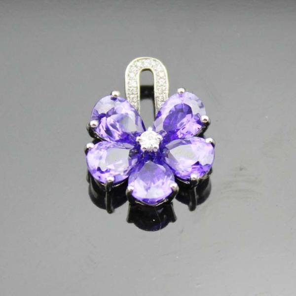 Women Jewelry  Purple Cubic Zircon Flower Pendant Necklace  (PSJ0223)