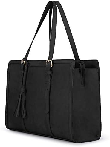 FOR WOMEN 15.6 INCH WORK TOTE BAGS PU LEATHER COMPUTER PURSE FOR BUSINESS OFFICE WITH 3 LAYER COMPARTMENTS
