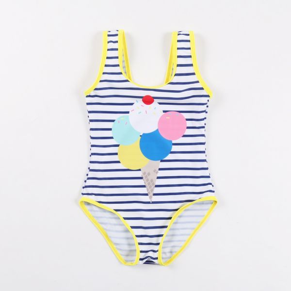 Kid's icecream spripe print sport style swimwear one piece swimsuit