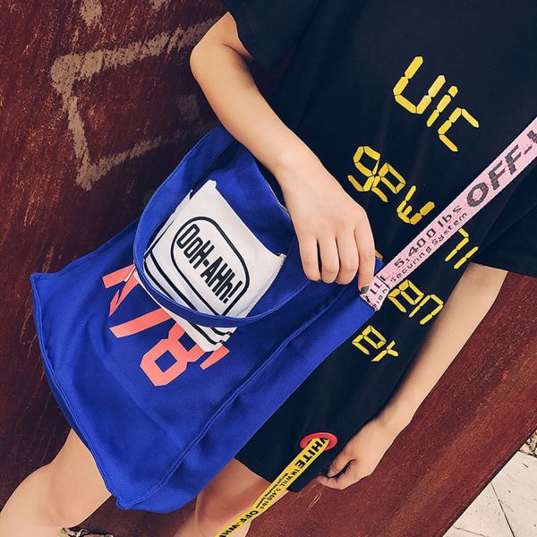 Korean monogrammed shoulder bag small niche color canvas crossbody bag eco-bag lady