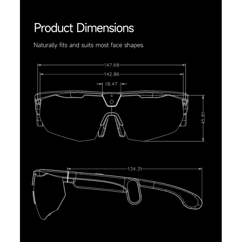 W640 AI Smart Glasses for Cycling Running & Driving-1080P Camera Voice & App Control IP66 Waterproof Magnetic Charging