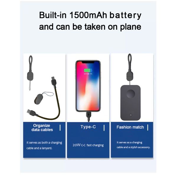 Custom Logo Cordless Power Bank 1500mAh Keychain Type C Fast Charging Mini Gift Charger