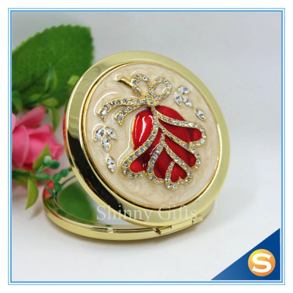 Shinny Gifts Rose Design Hand Make up Mirror Luxury Crystal Cosmetic Mirror