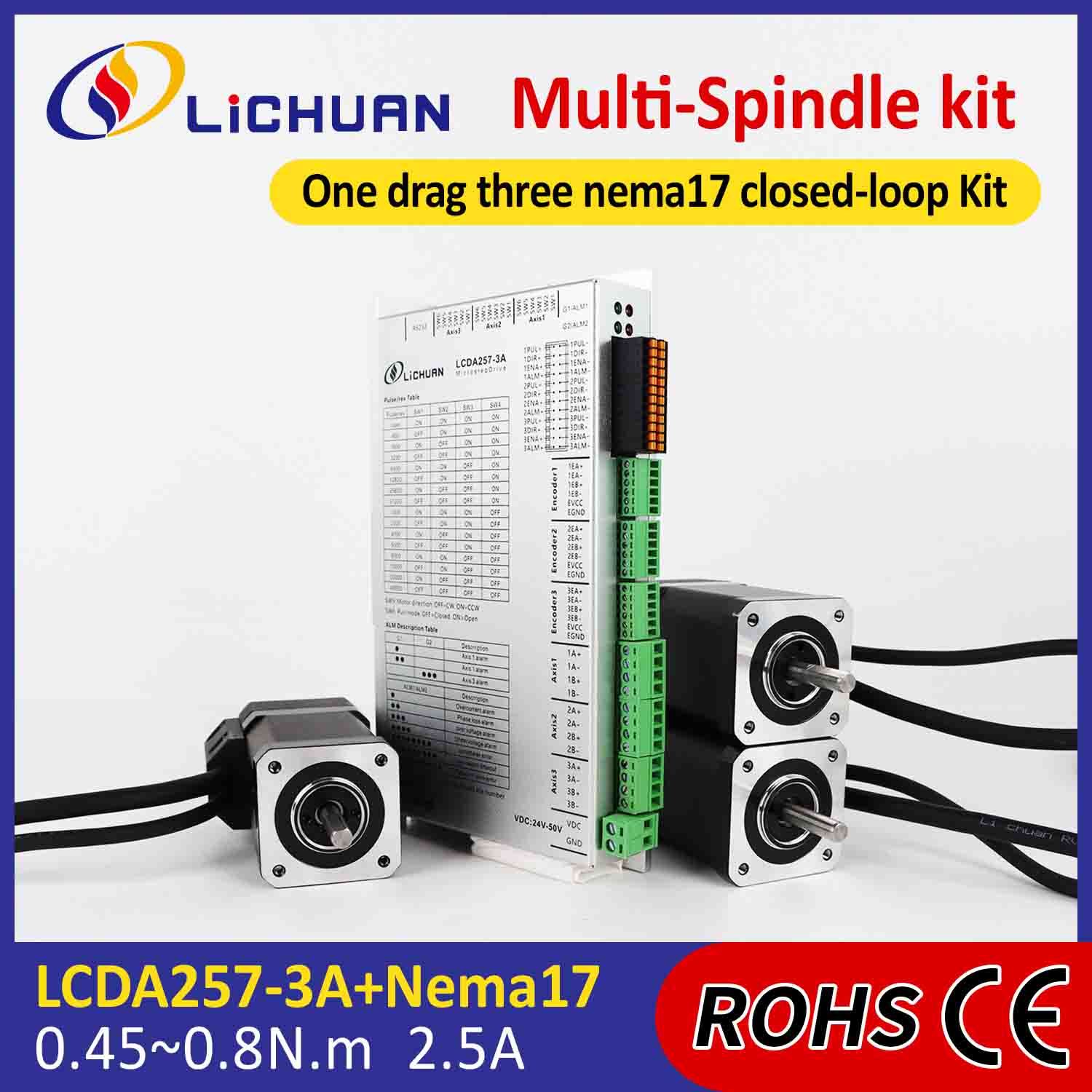 Lichuan 3A DC Closed Loop Stepper Motor Drivers Kit 0.52N.m 2 Phase Nema17 DC24V～50V 2.5A 1000PPR