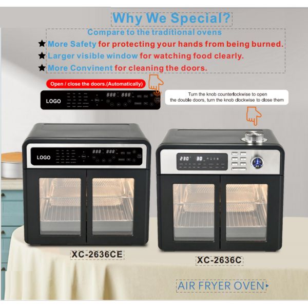 Countertop Air Fryer Oven With Double Transparent Door Touch Screen And Precise Temperature Control