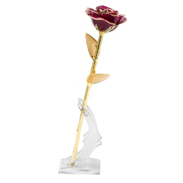 24k Gold Trimmed Purple Rose with Gold Leaf  Girlfriend Gift 24k Gold Plated Natural Rose for Valentine's , Mother's Day Gifts