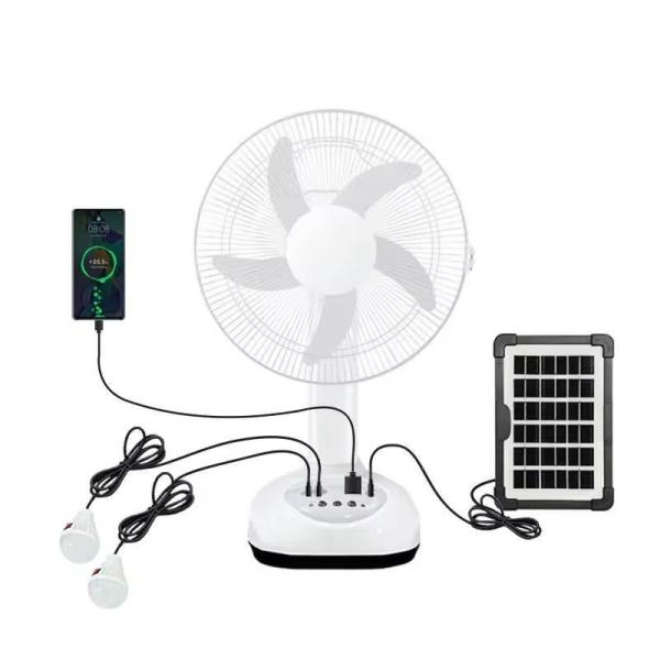 14 Inch 2 Speeds Solar Powered Oscillating Fan Solar Desk Fan With LED Light Bulbs