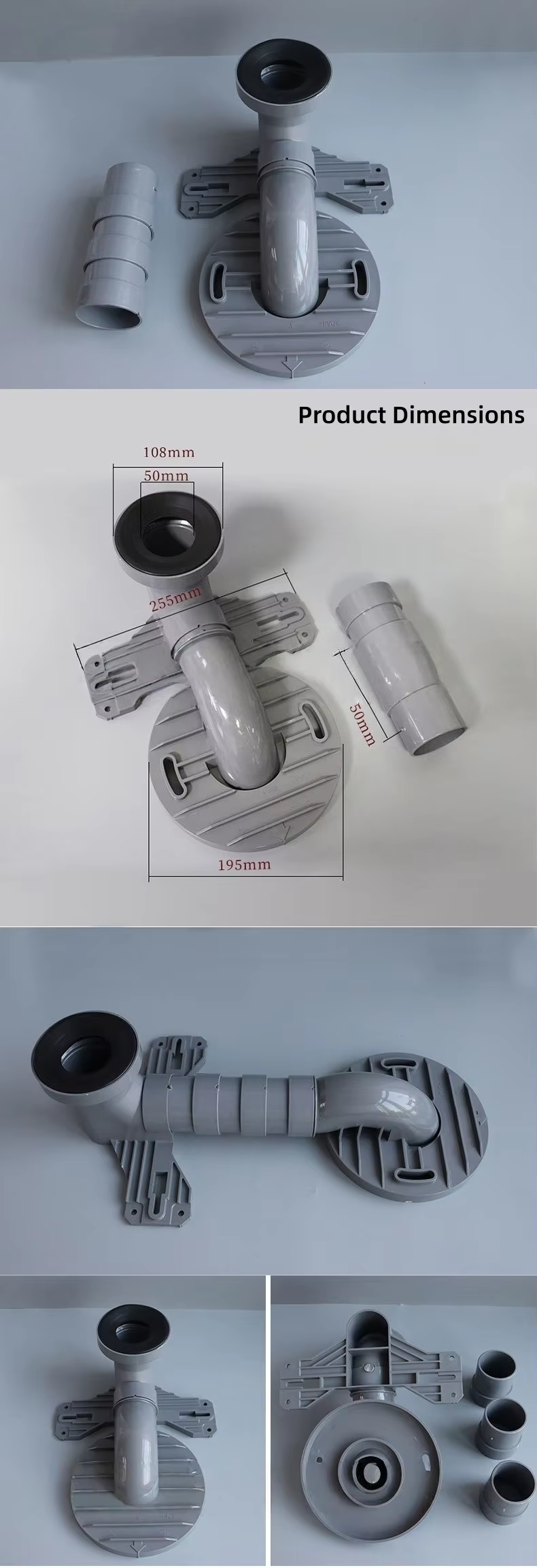 Modern Bathroom PVC Toilet Relocation Kit Garbage Drain Pipe Easy Installation Super Thickened Reinforced Leak-Proof