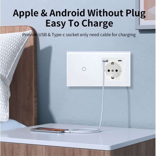 157*86mm European Standard Touch Light Switch with Tempered Glass Panel and Single Live Wire Control