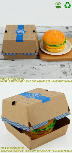 Paper Burger Box, Corrugated Hamburg Box 300gsm Paper Fast Food Disposable Paperboard 1-6 Colors Food Pack